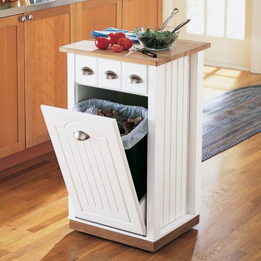 Kitchen island with garbage bin