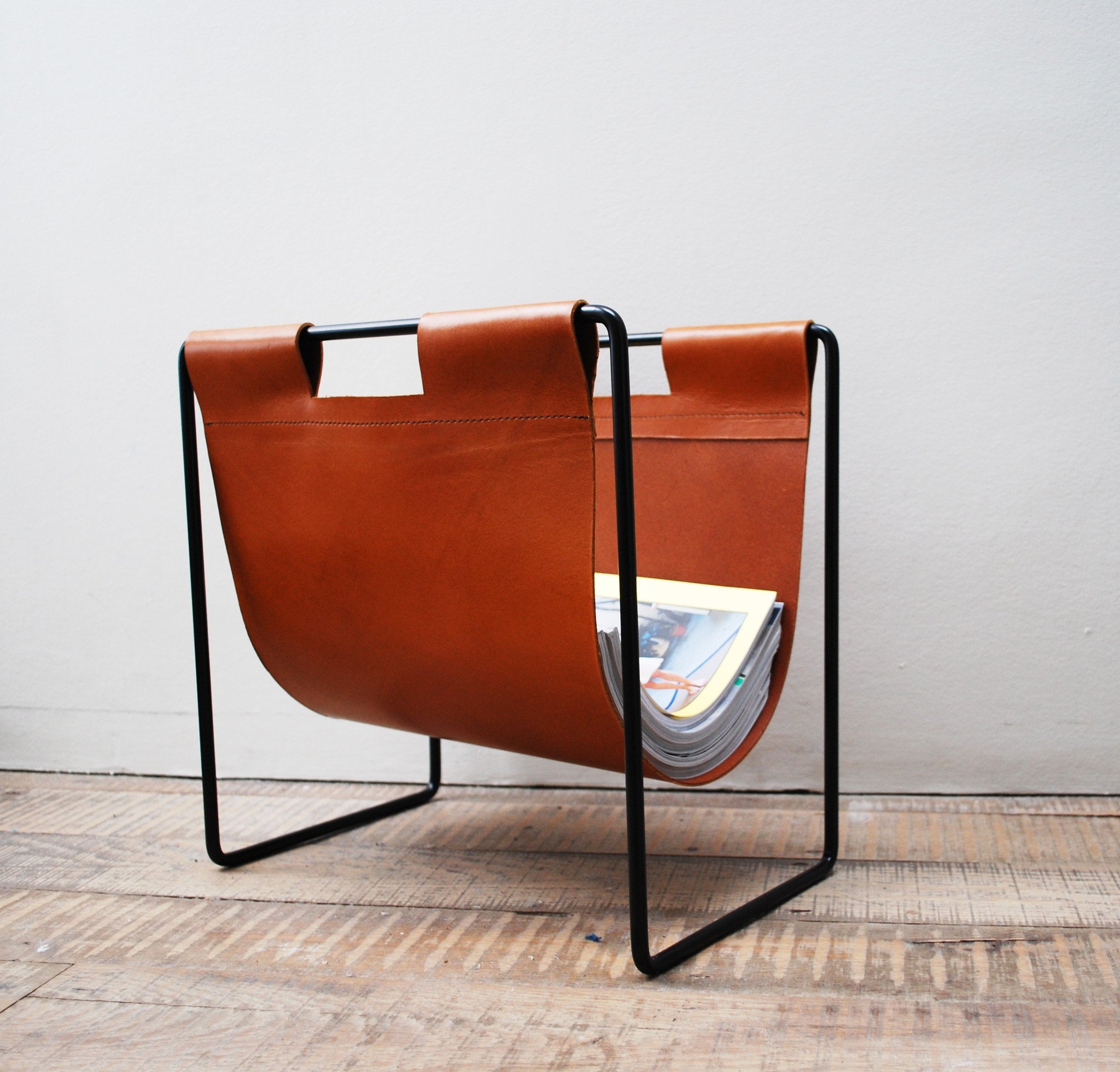 Leather magazine rack 12