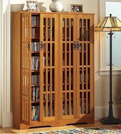 Media storage cabinet with doors