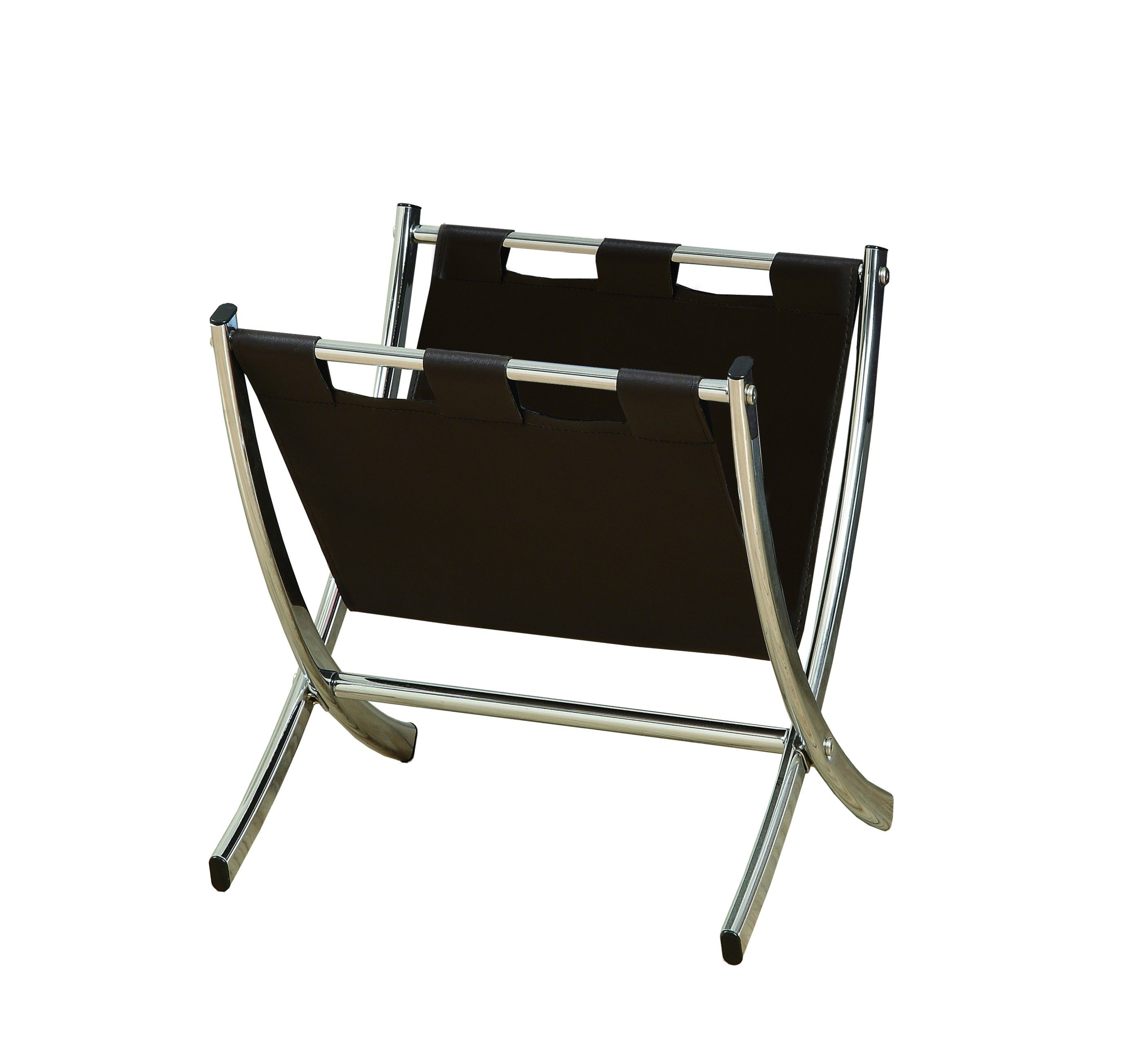 Monarch Magazine Rack - Dark Brown Leather-look & Chrome