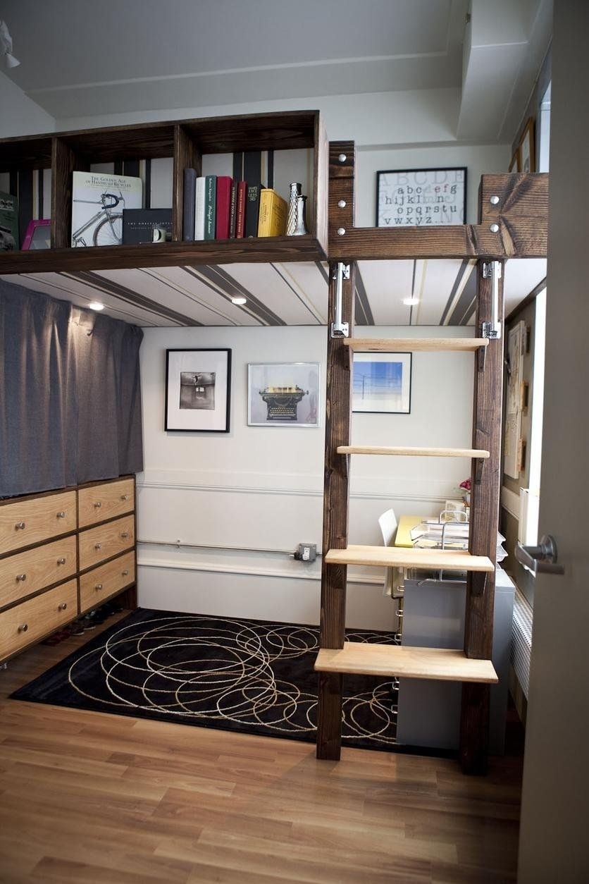 Raised double bed with storage