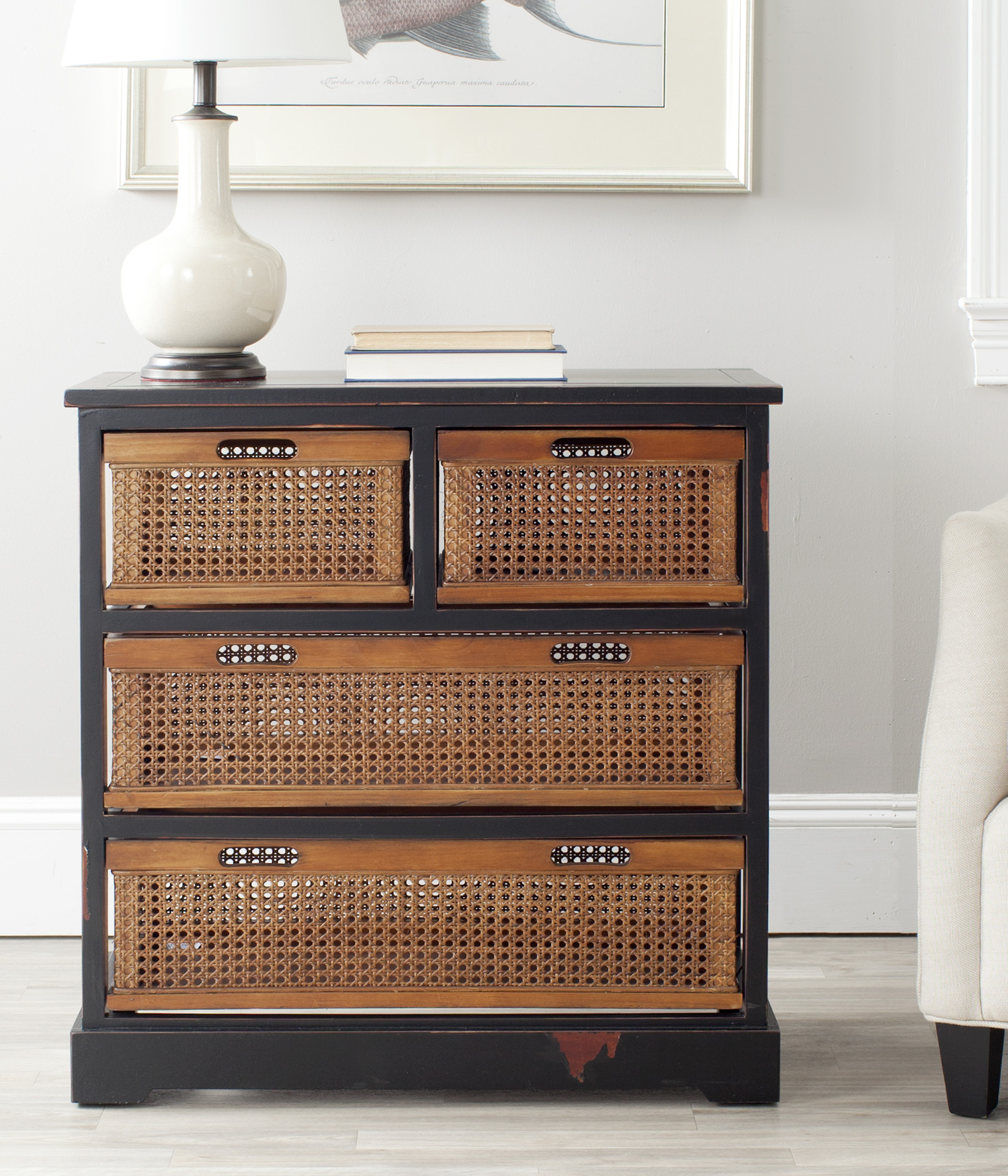 Safavieh jackson grey 4 drawer wicker basket storage unit