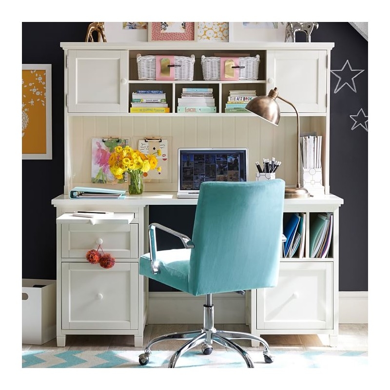 White desk with hutch