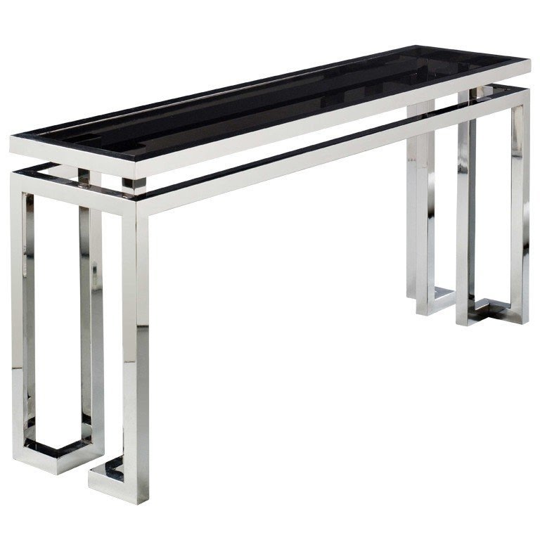 20th century chrome glass console table