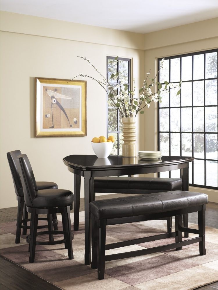 Ashley Emory Brown Wood Triangle Counter Height Dining Room Table Chairs Bench