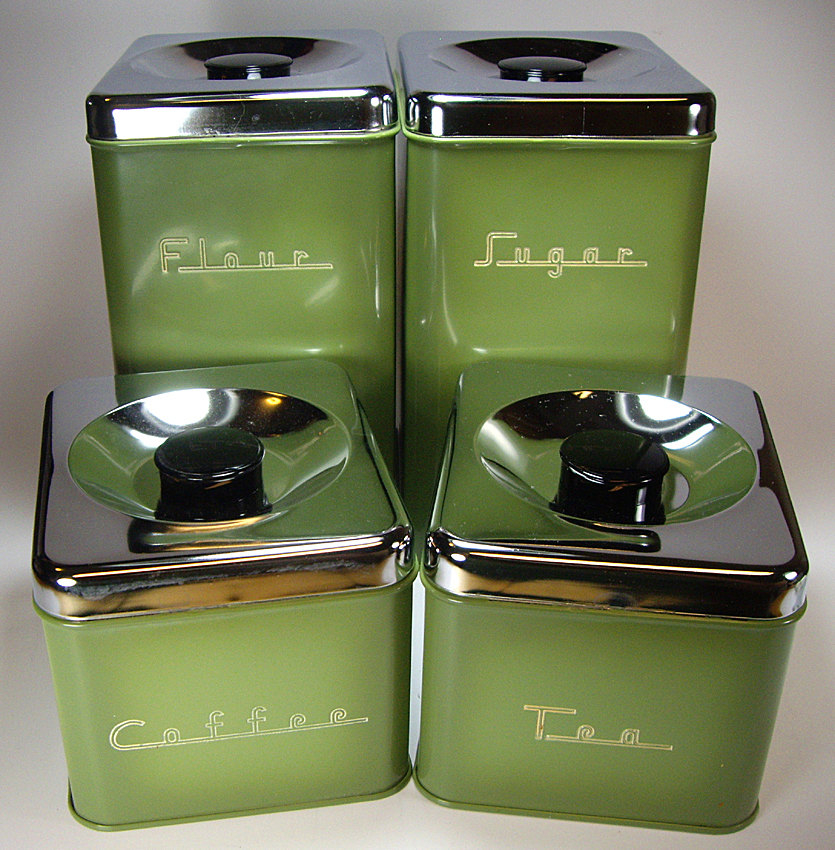 Avocado green 70s metal kitchen canister