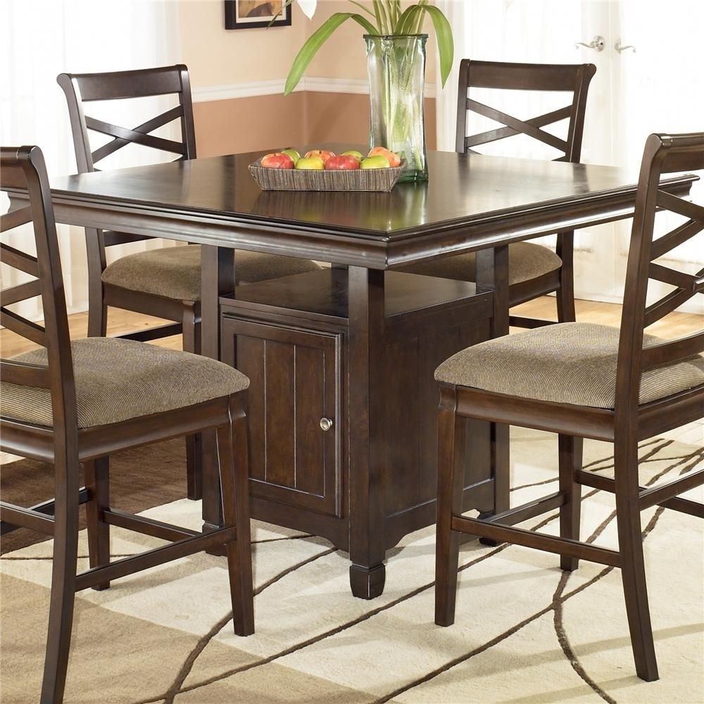 Hayley contemporary square counter height pedestal table with storage