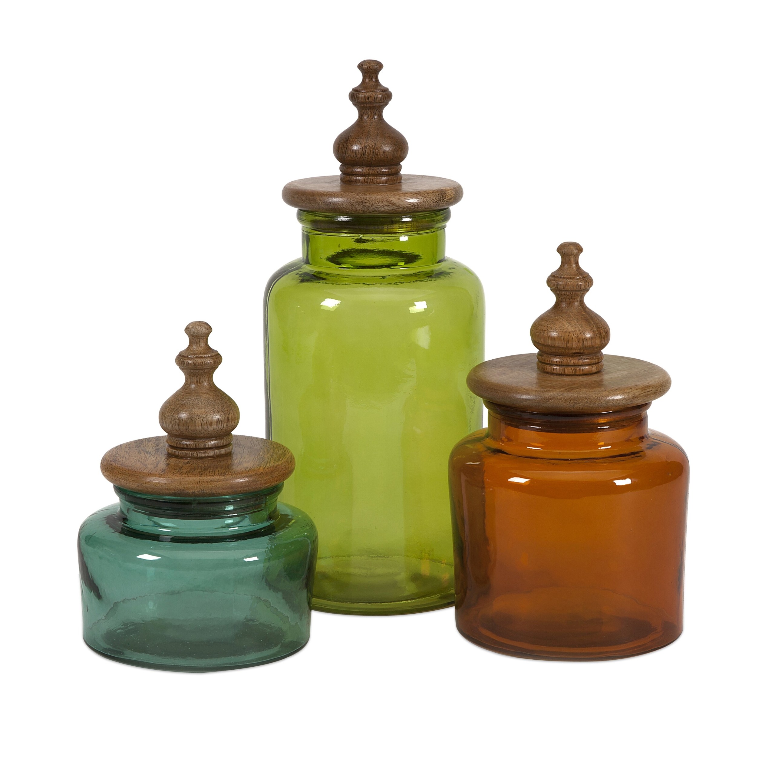 IMAX 71723-3 Saburo Glass and Wood Lid Canisters, Set of 3