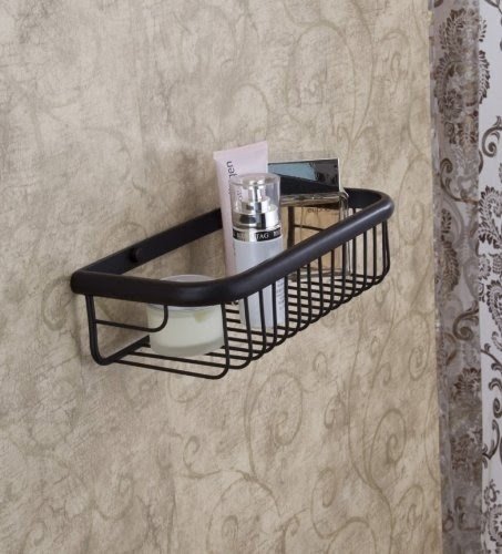 Oil Rubbed Bronze Bath Shelf Wall Mounted Cosmetic Holder Storage Basket