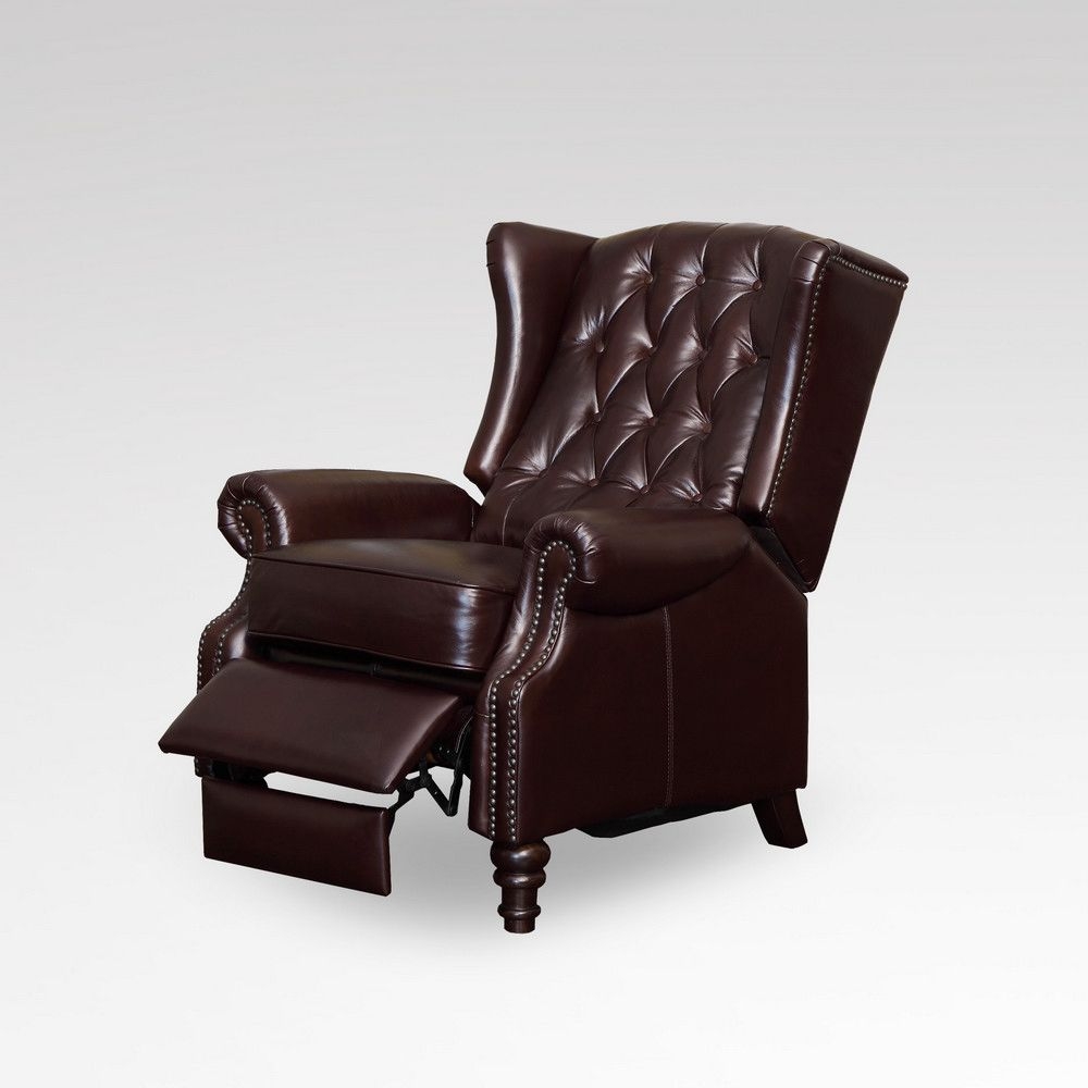 Recliner wing back chair heirloom quality nail head push back