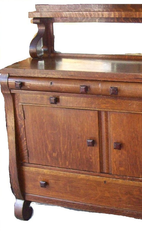 Antique tiger oak sideboard buffet mirror shelf by 3vintagehearts 239