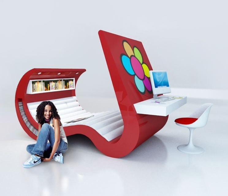 Bed with computer table attached