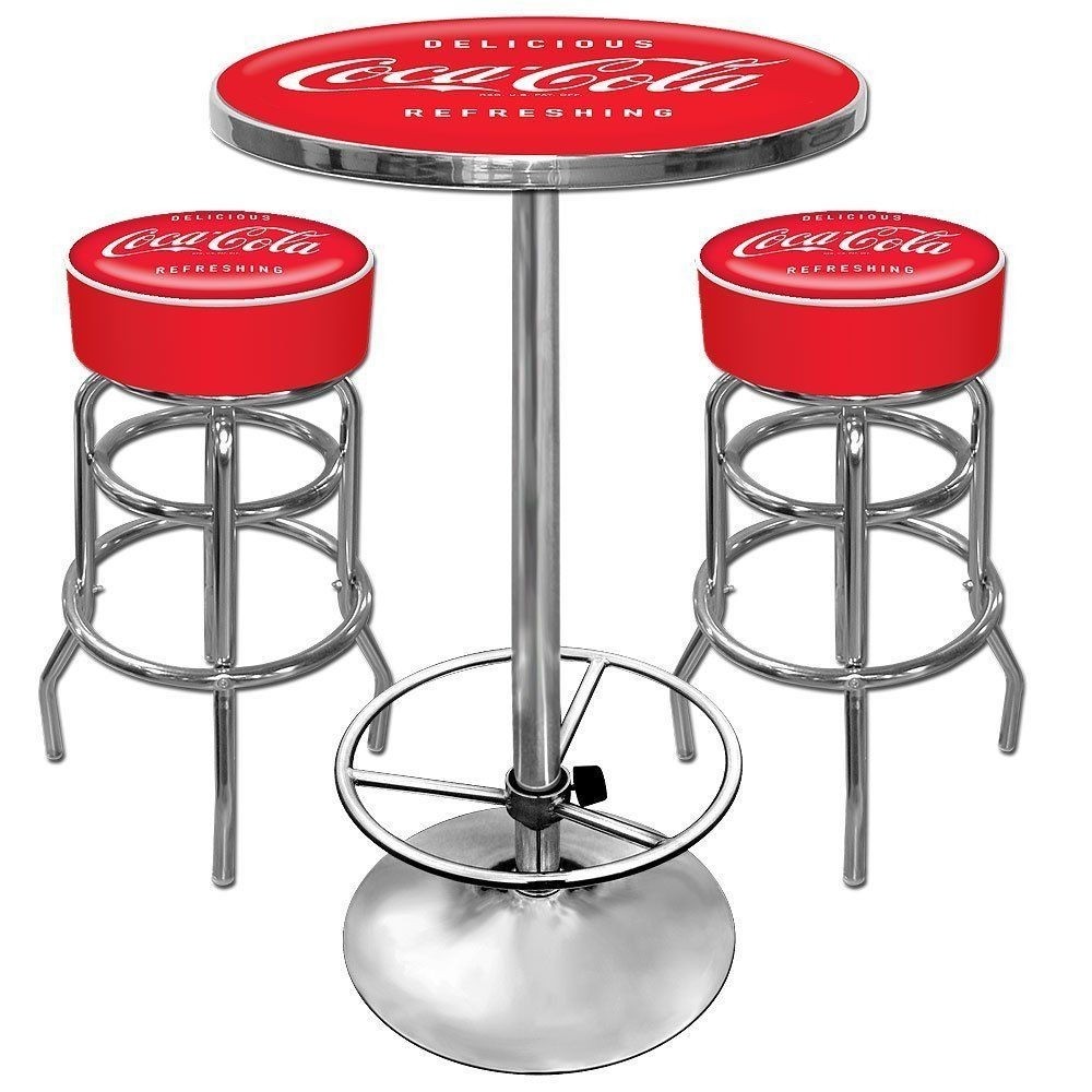 Coca Cola Pub Table And 2 Stool Set Coke Gameroom Set