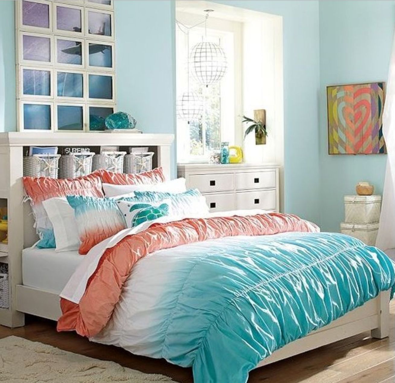 Coral and mint green bedding