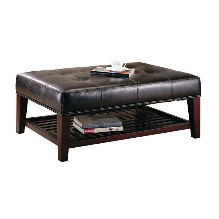 Tufted ottoman with shelf 16