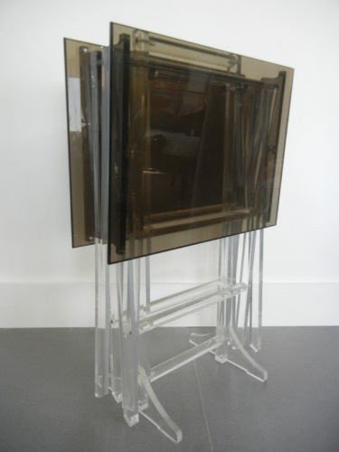 Vintage Schribe Lucite Acrylic Folding Snack Tables With Stand Tv Trays Rare