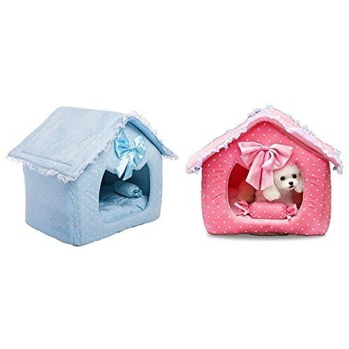 Washable Cute Pink Blue Cat Dog Princess Pet Sofa Bed House and Pillow
