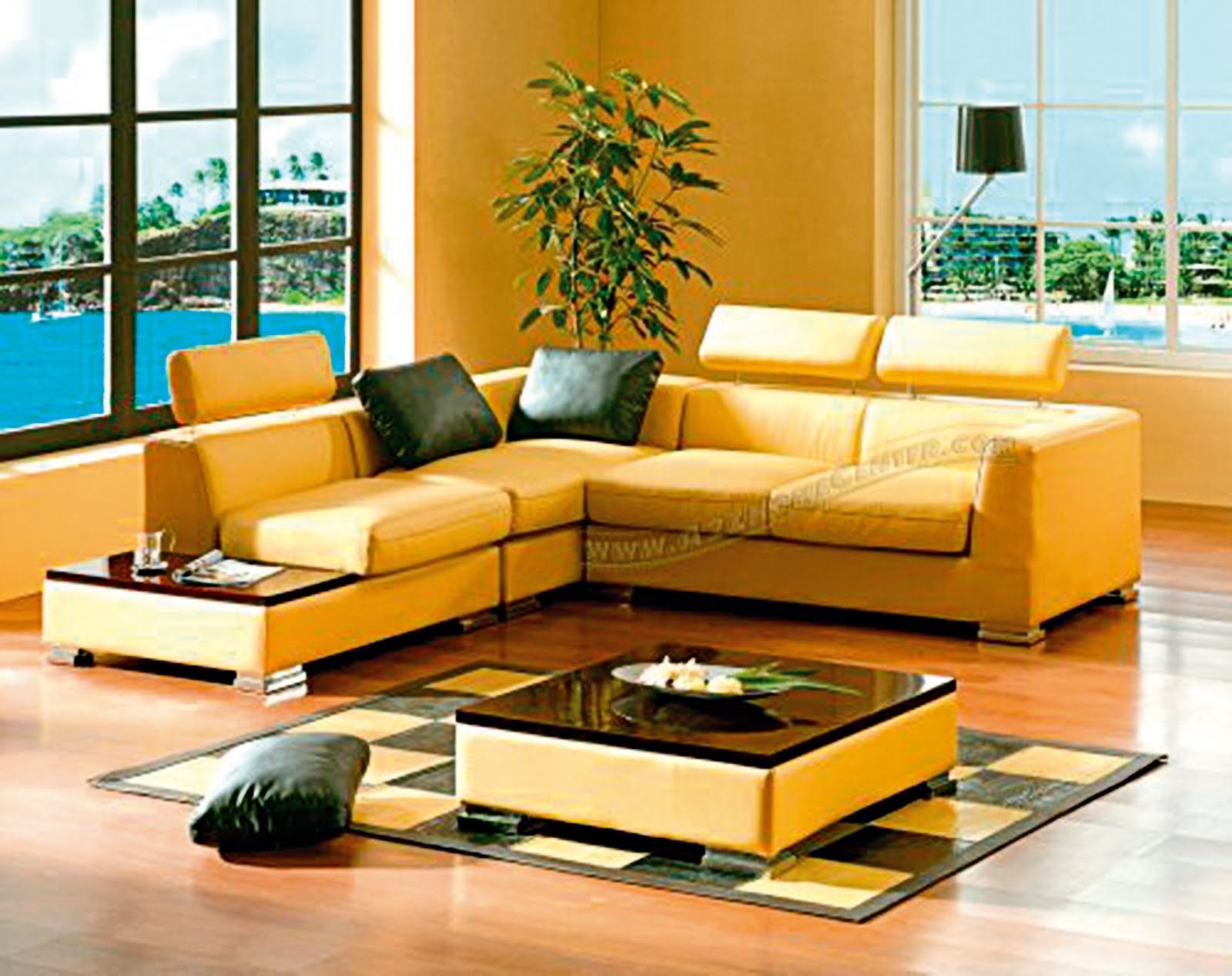 Yellow leather sofas
