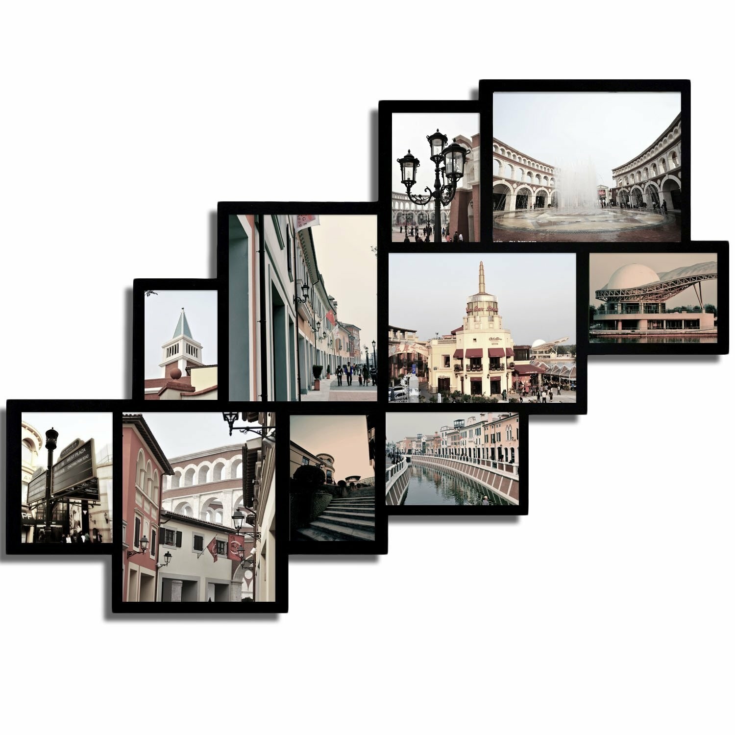Adeco 10-Opening Decorative Wood Wall Hanging Picture Frame Collage, Black