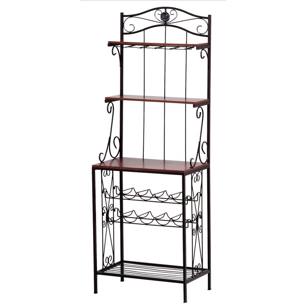 Bakers Rack Furniture Kitchen Wine Bottle Holder Kitchen Storage Display Glasses