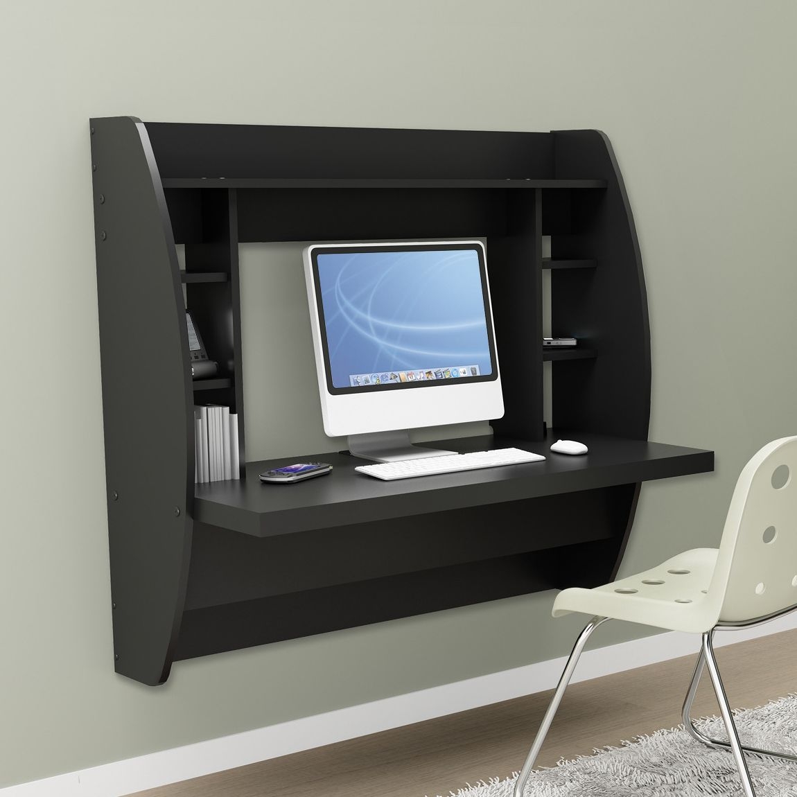 Broadway black floating desk with storage