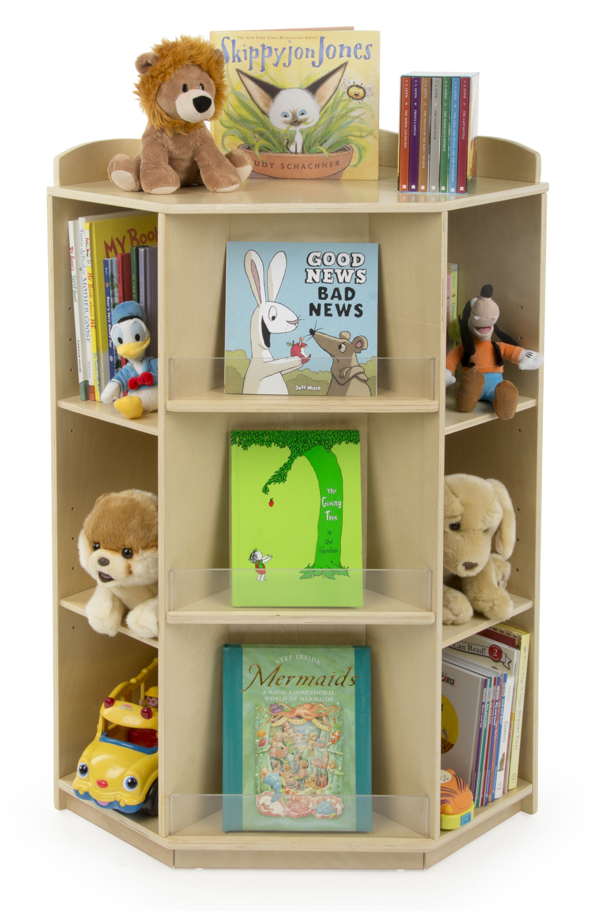 Children's Kitty Corner Bookshelf with Height Adjustable Shelves, Solid Birch Wood, 44" Tall