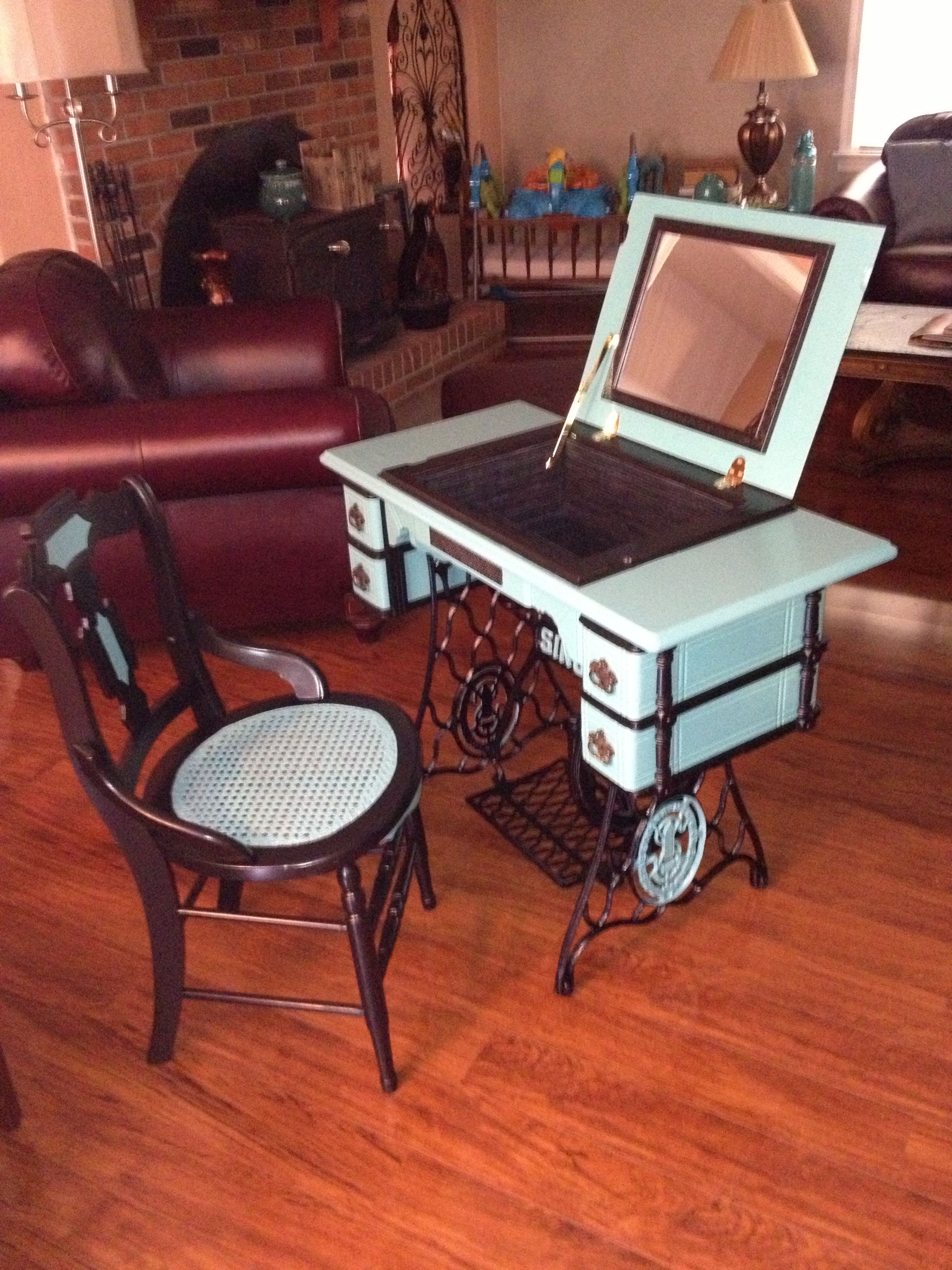 Dressing table with fold down mirror