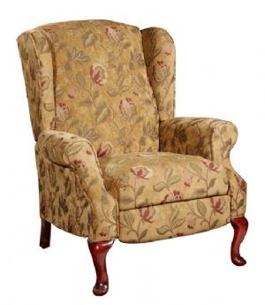 Hi leg recliner in brass tapestry