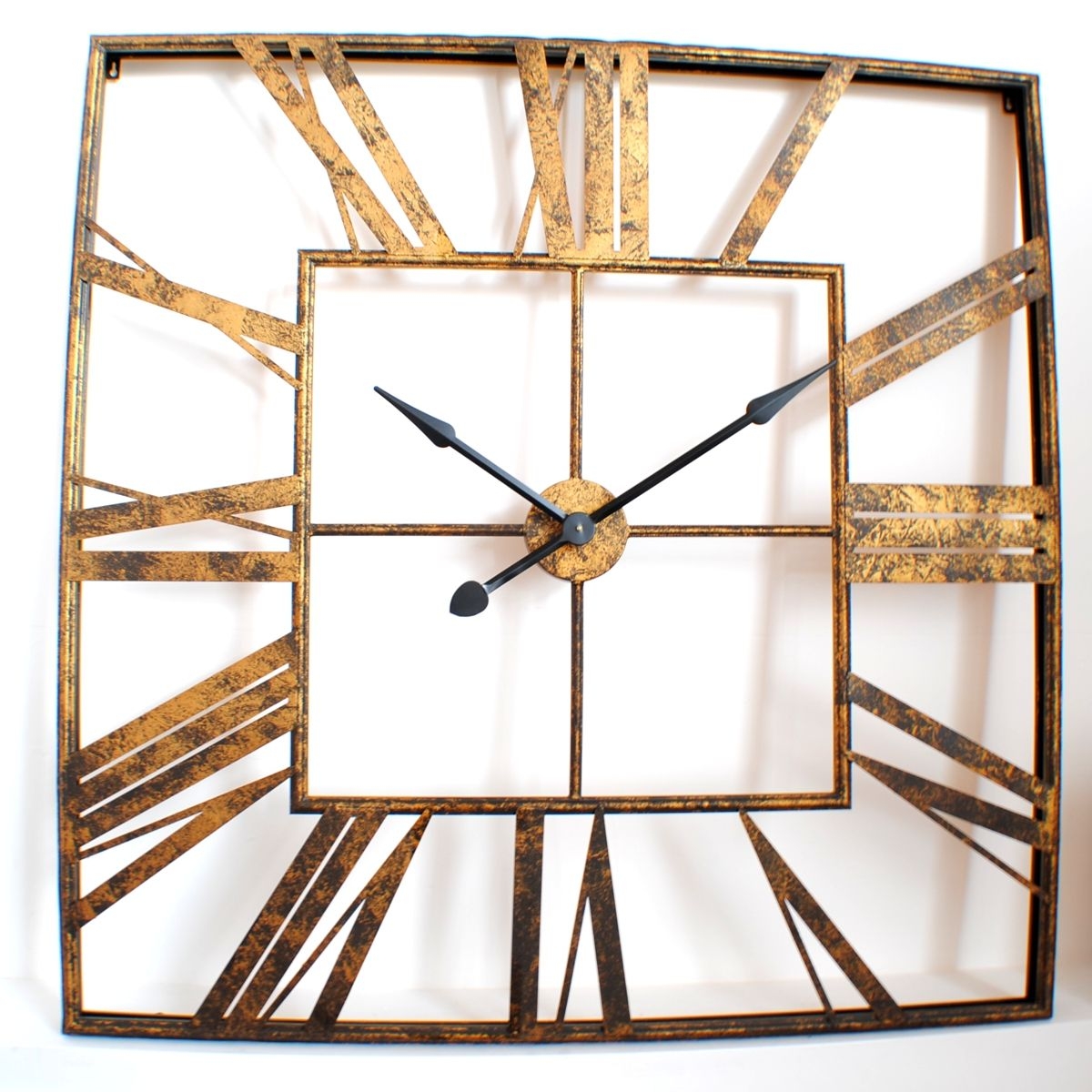 Large Giant Roman Gold Skeleton Vintage Square Antique Style Wall Clock 110cm