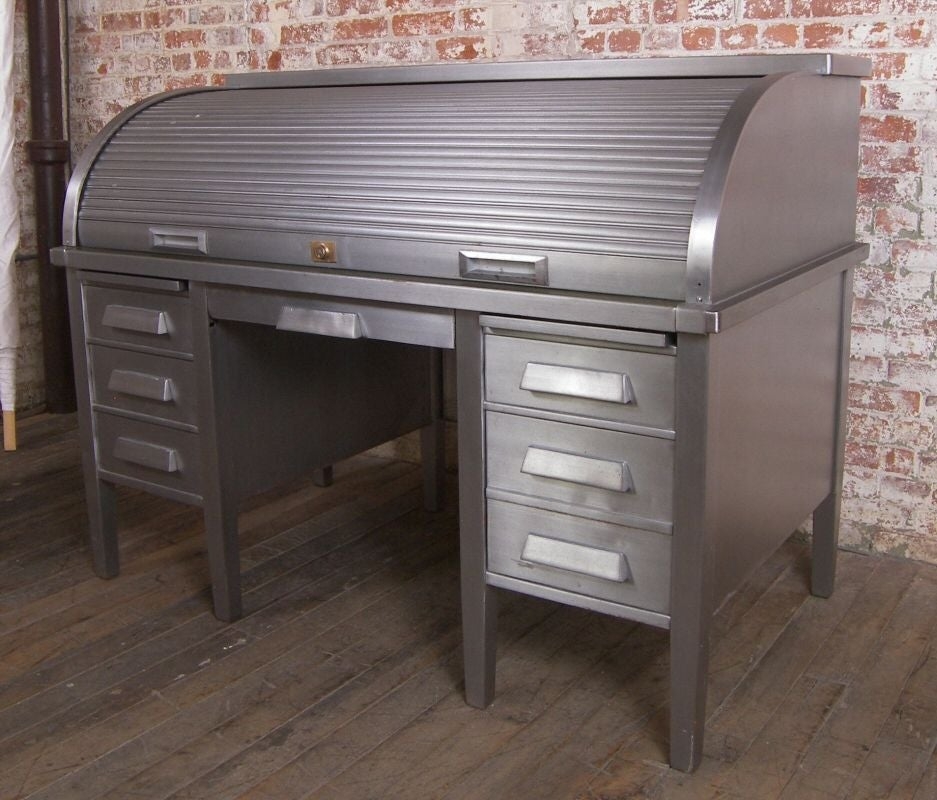 Metal roll top desk