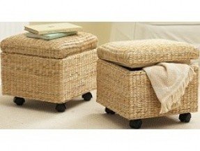 Seagrass storage ottoman on wheels