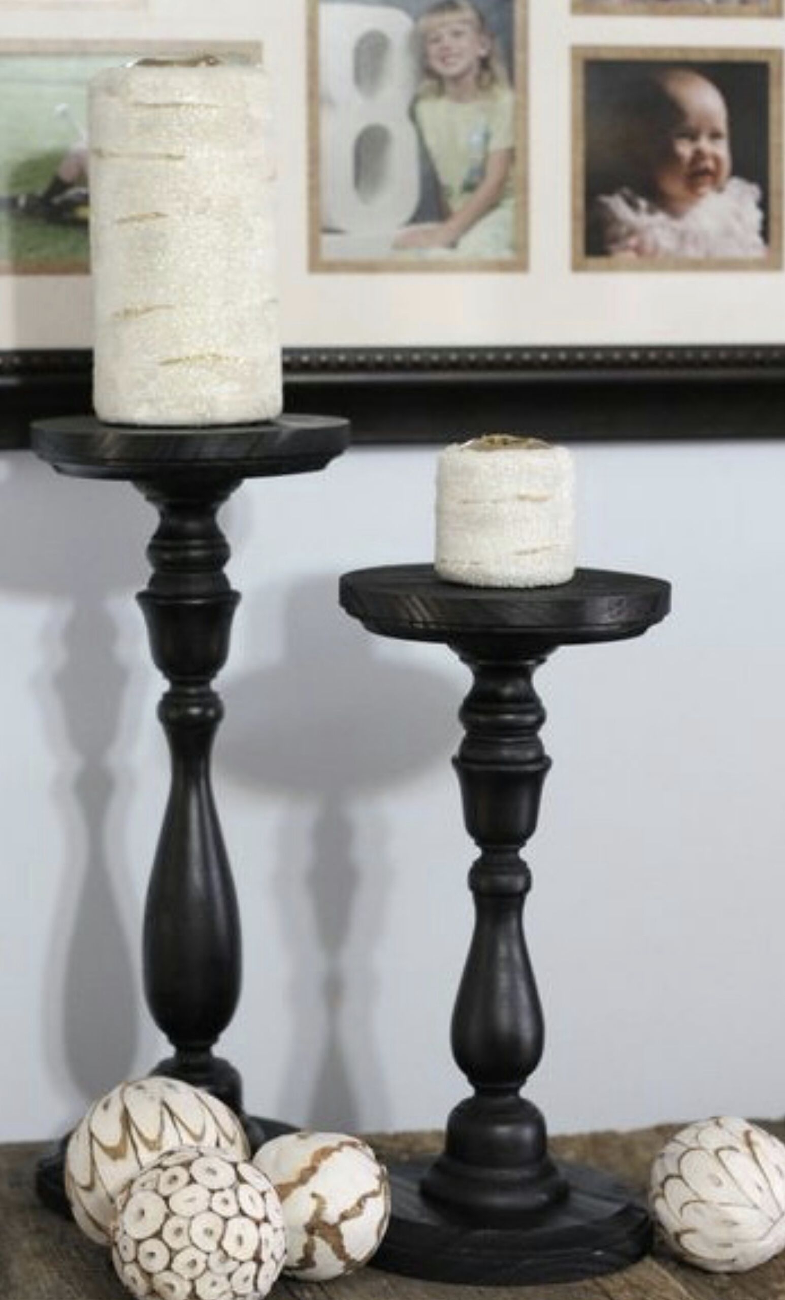 Tall wooden candlesticks
