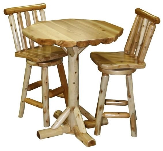 Amish Log Rustic Pub Table Chairs Set High Bar Breakfast Cabin Lodge Furniture