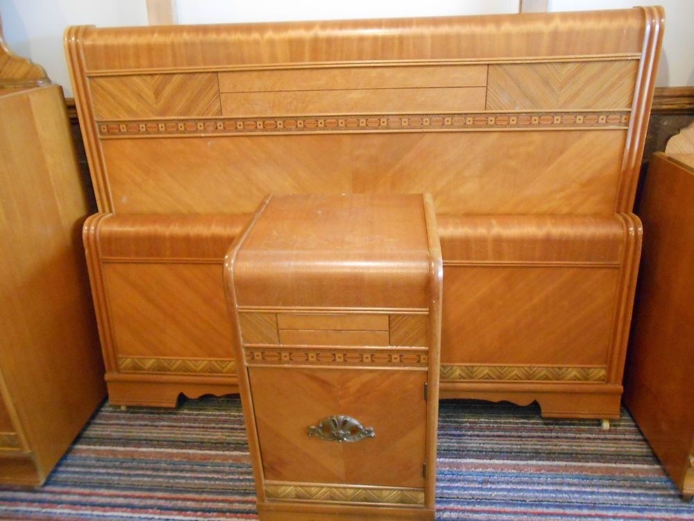 Art deco maple five piece bedroom set bed wardrobe dressing