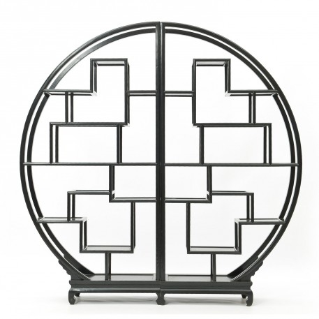 Black lacquer circular book case asian bookcases