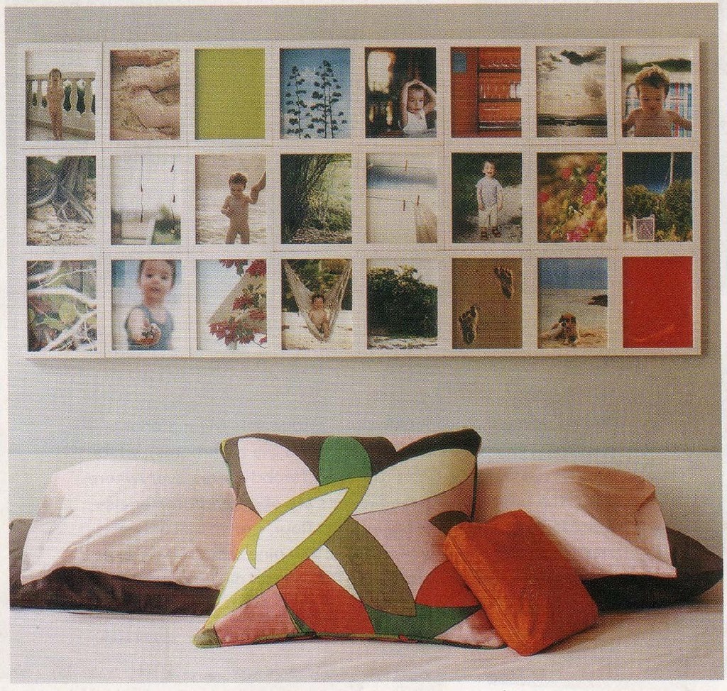 Collage of family photos on wall
