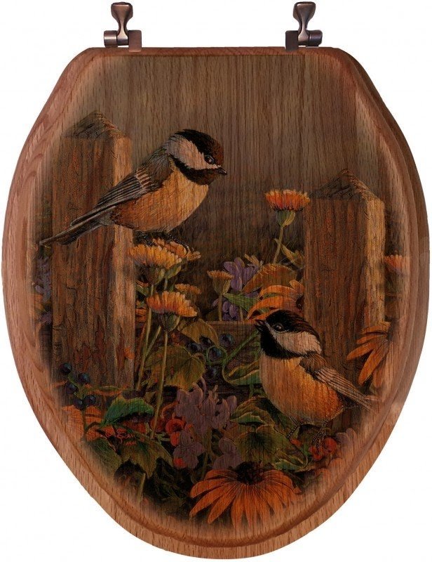 Linda's Chickadees Oak Elongated Toilet Seat