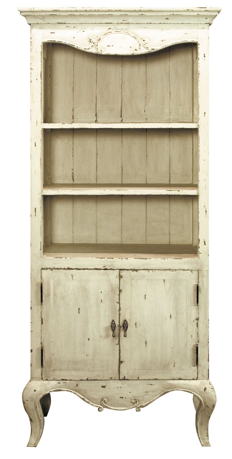 Shabby chic style bookcase with cabinet at the base in