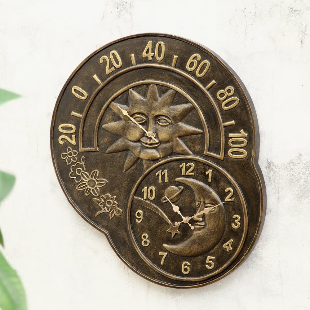 The secret garden sun moon wall clock thermometer