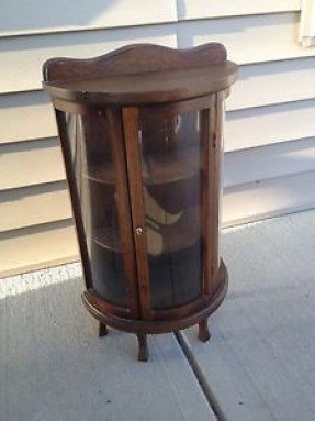 Antique Vintage Miniature Bow Front Curio Display Cabinet