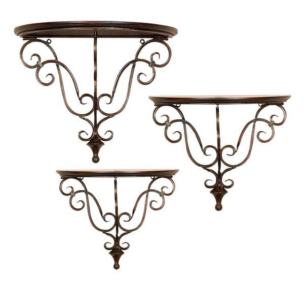 Deep Brown Wood Metal Corbel S/3 by Benzara