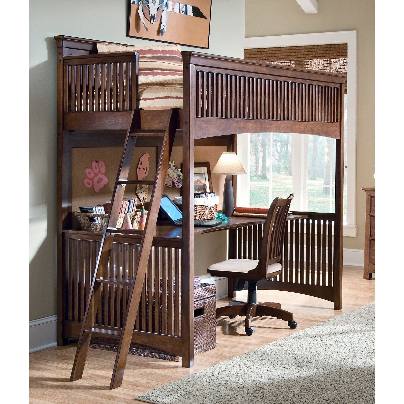 Loft bed with desk wood