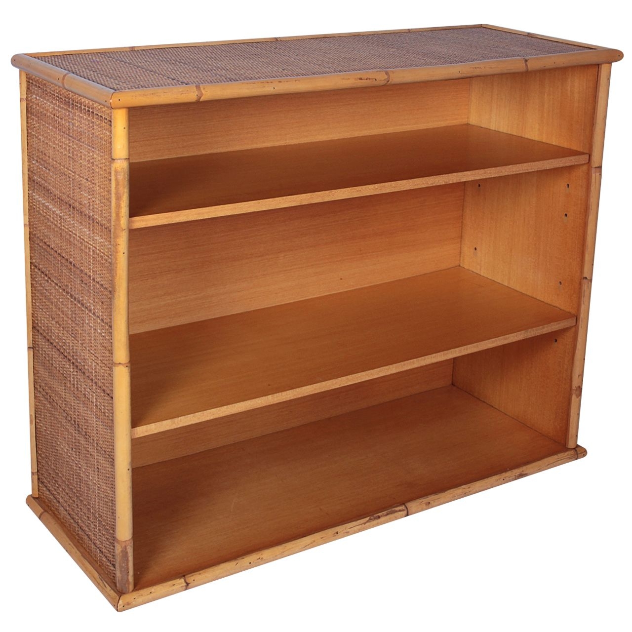 Pair of rattan and bamboo bookcases