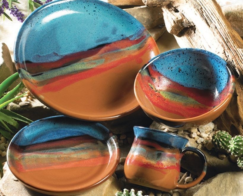 Rustic stoneware dinnerware place setting azulscape