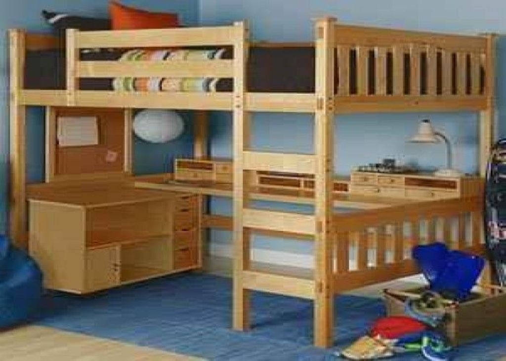 Wood bunk bed with desk underneath 4