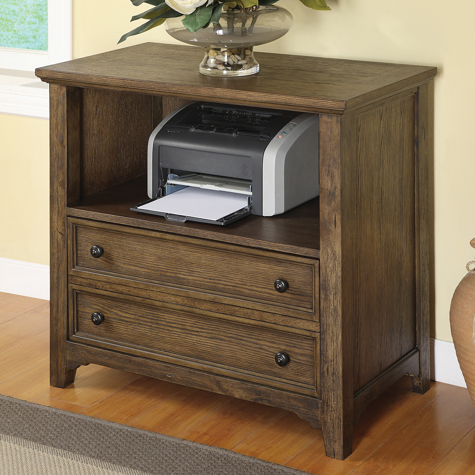 Wynwood furniture newberry printer cabinet in antique oak