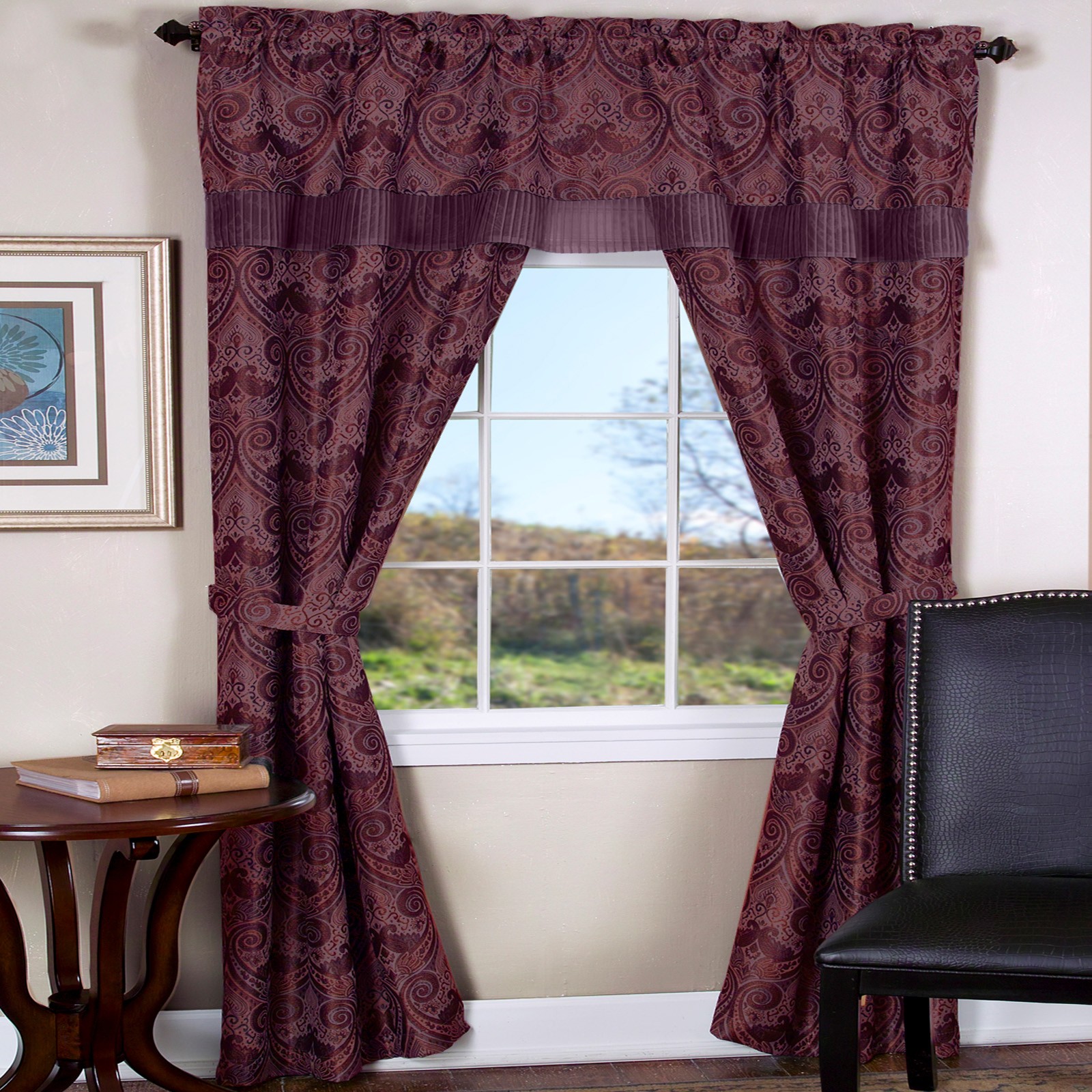 Achim Home Furnishings Logan 5-Piece Window in a Bag Set, 2 Curtain Panels, Attached Valance, 2 Tiebacks