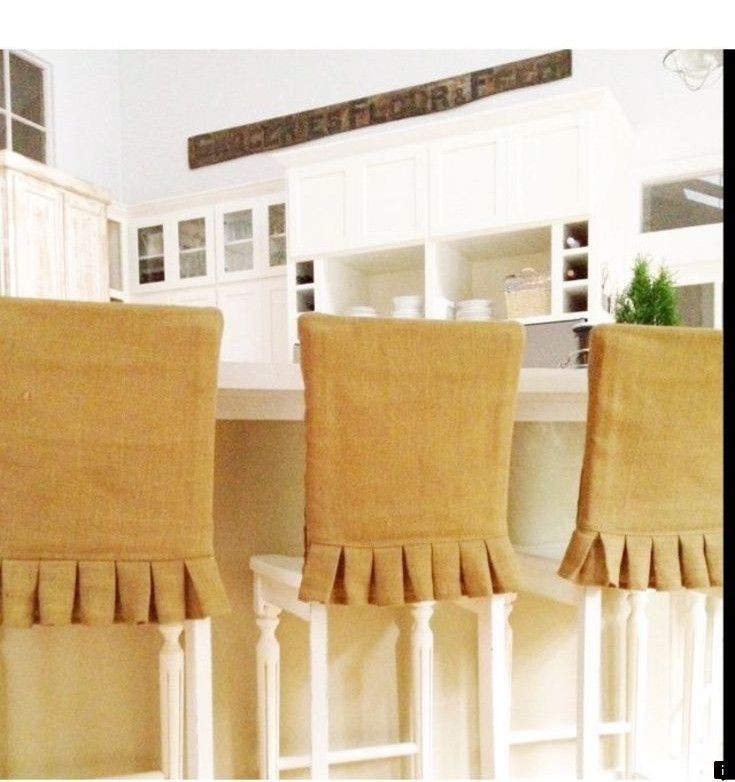 Burlap bar stool covers with kick pleat 1