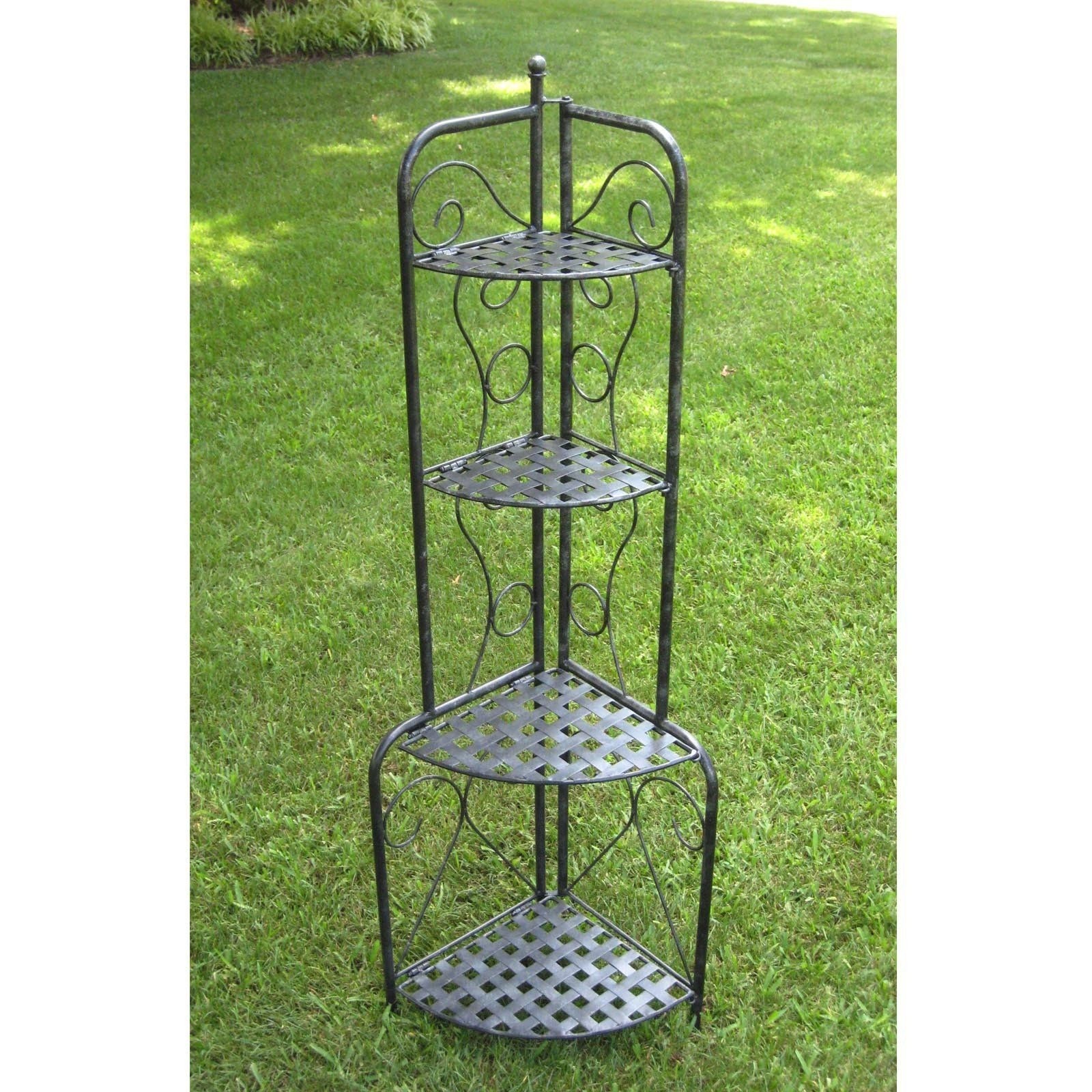 Folding iron patio corner shelf