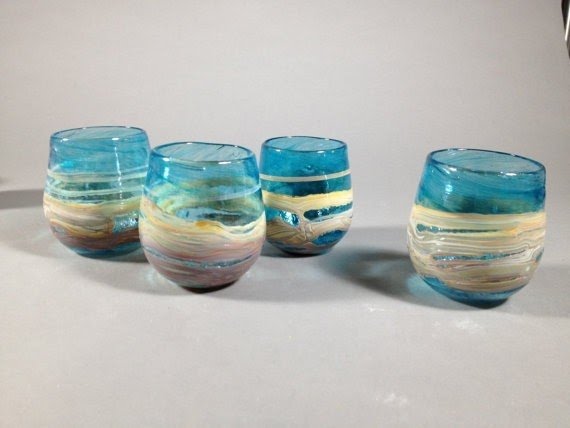 Hand blown stemless wine glasses 32